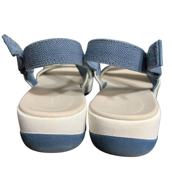 Clarks Cloudsteppers Sandals Womens Size 10 Blue White Striped Slingback Wedge - Picture 5 of 13